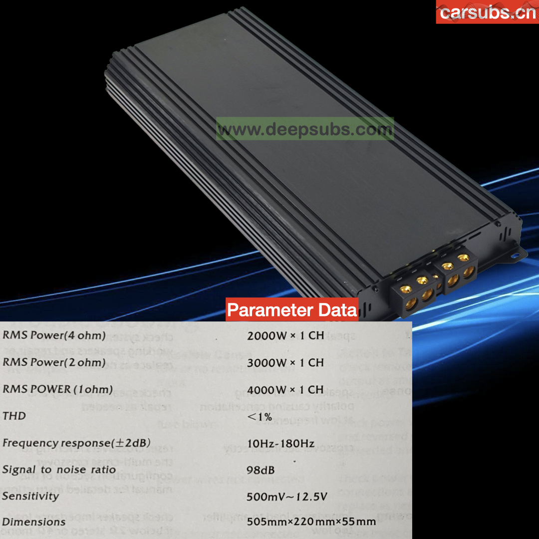 RMS 4000W Korea Board 1ohm Car Subwoofer Amplifier Class D Peak 8000W Dynamic 0.5 Ohm Strong Bass Monoblock Car Amplifier - Image 2