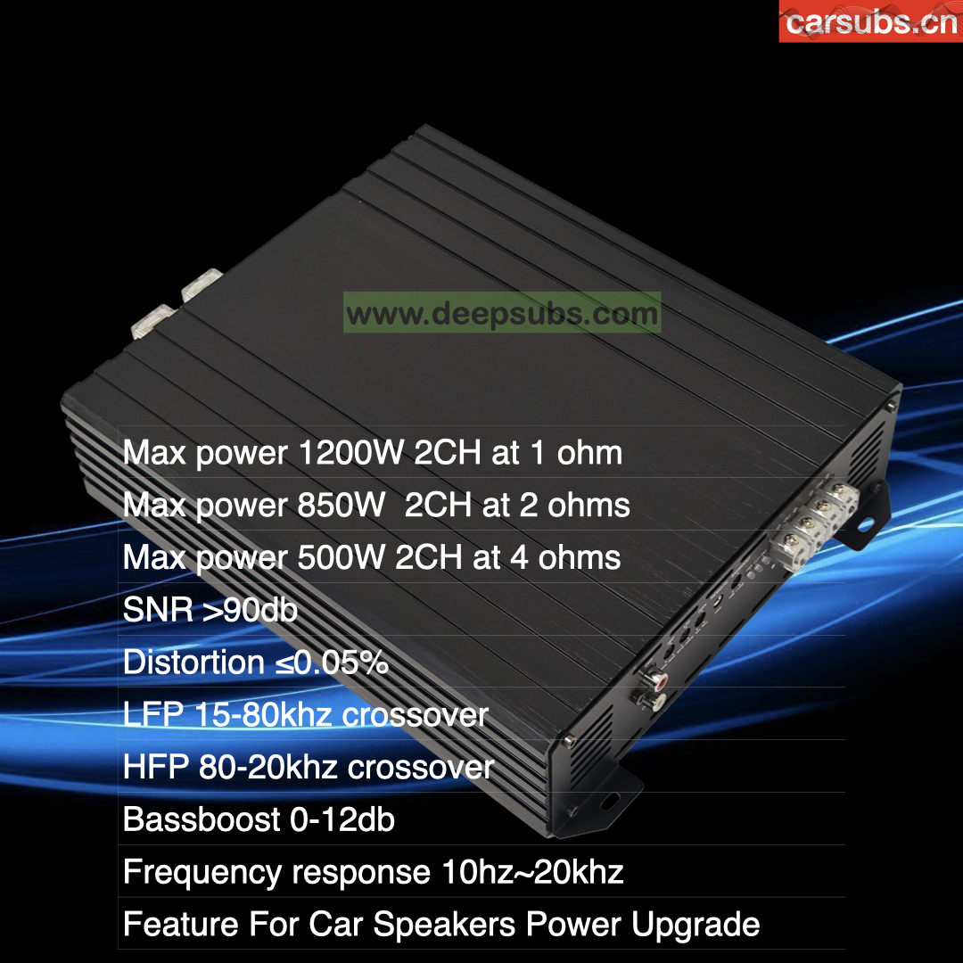 Brazilian Car Subwoofer Speaker Bass Amplifier 2 Channels RMS 1200W 2CH Midrange Fullrange 2400W Class D Car Amplifier - Image 2