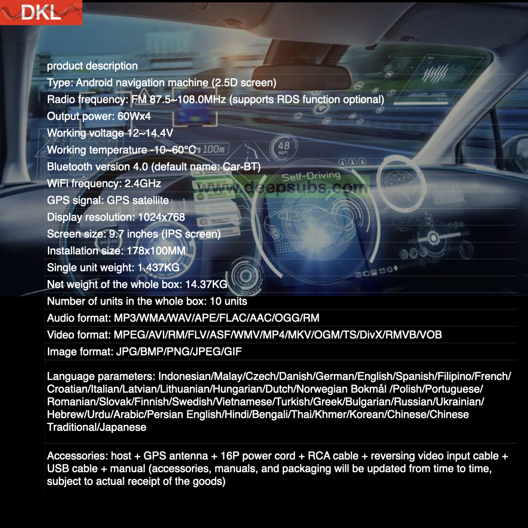 9.7 Inch IPS Car DVD Player Android Big Touch Screen Car Music Stereo Mp3 Mp5 Carplay GPS Car Player - Image 7