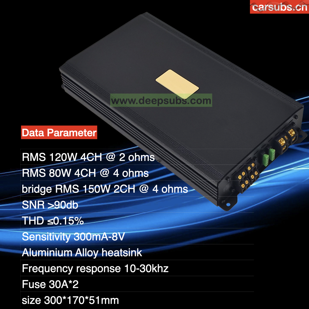 24V Sound Quality Car Amplifier Class AB RMS 80W 4 Ohms 4 Channels Car Door Speakers Amplifier Class AB - Image 2