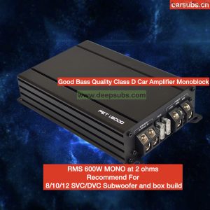 Car Subwoofer Amplifier Mono RMS 600W 2 Ohms Amp Peak 1200W Class D Car Amplifier Monoblock for 8 10 12 Inch Subwoofer Speakers