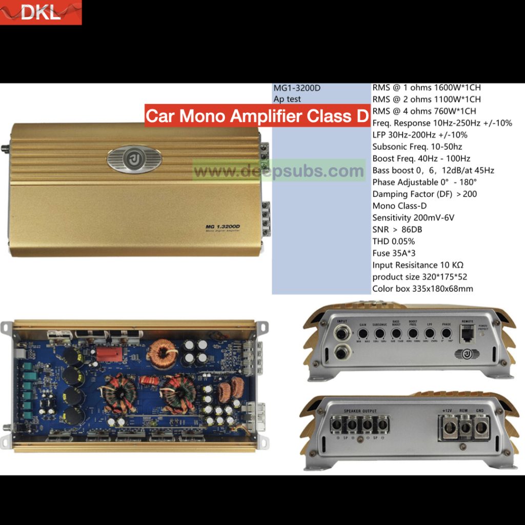 Factory OEM Car Truck VAN Stereo Mono 1ohm Amplifier RMS 1600W Subwoofer Amplifier Peak 3200W Class D Car Amplifier Monoblock