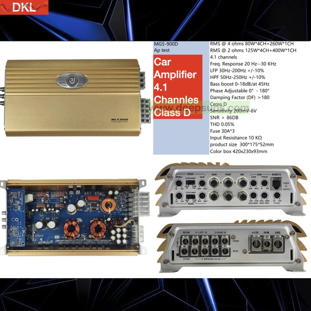 Factory OEM SQ Auto Car Truck Van Subwoofer Speakers Amplifier 4.1 CH RMS 100W 5 Channels Car Amplifier Cross Class D