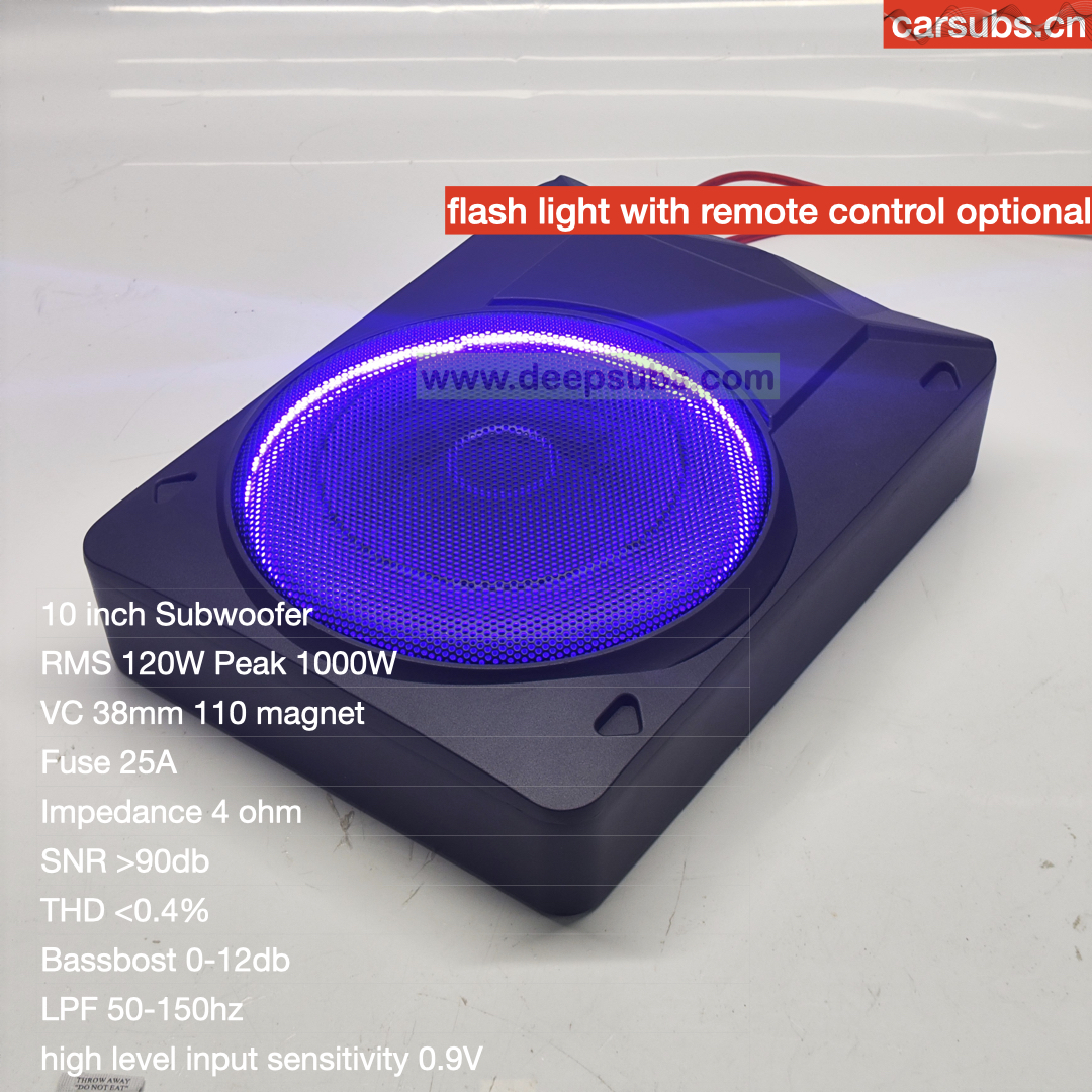 Car Stereo 10 Inch Slim Subwoofer RMS 120W Strong Bass Peak 1000W Strong Bass Under Seat Car Active Subwoofer - Image 2