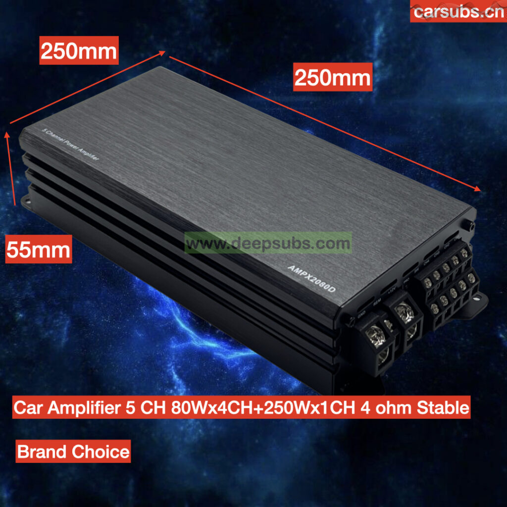 AMPX208OD 5 Channels Car Speaker Amplifier 4.1 CH 80Wx4CH+250Wx1CH 4 Ohm Fullrange Strong Bass Car Subwoofer Amplifier Class D