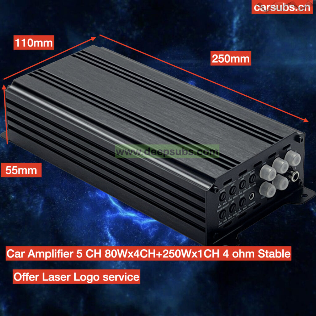 4.1 CH Car Speaker Amplifier 5 Channels 80W 4CH + 250W 1CH 4 Ohm Fullrange Strong Bass Class D Car Subwoofer Amplifier