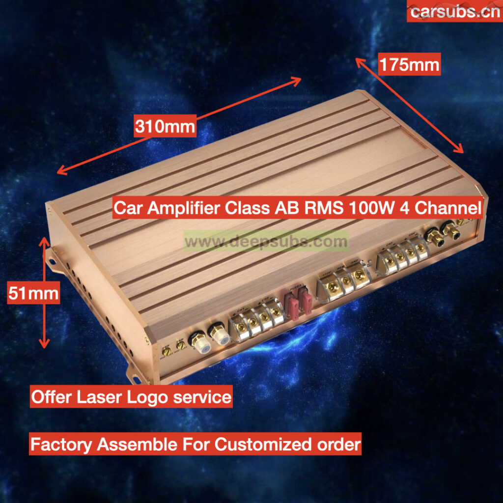 Sound Quality 4 Channels RMS 100W Car Amplifier Full Range Peak 4000W Pure Gain Car Amplifier Class AB for DSP