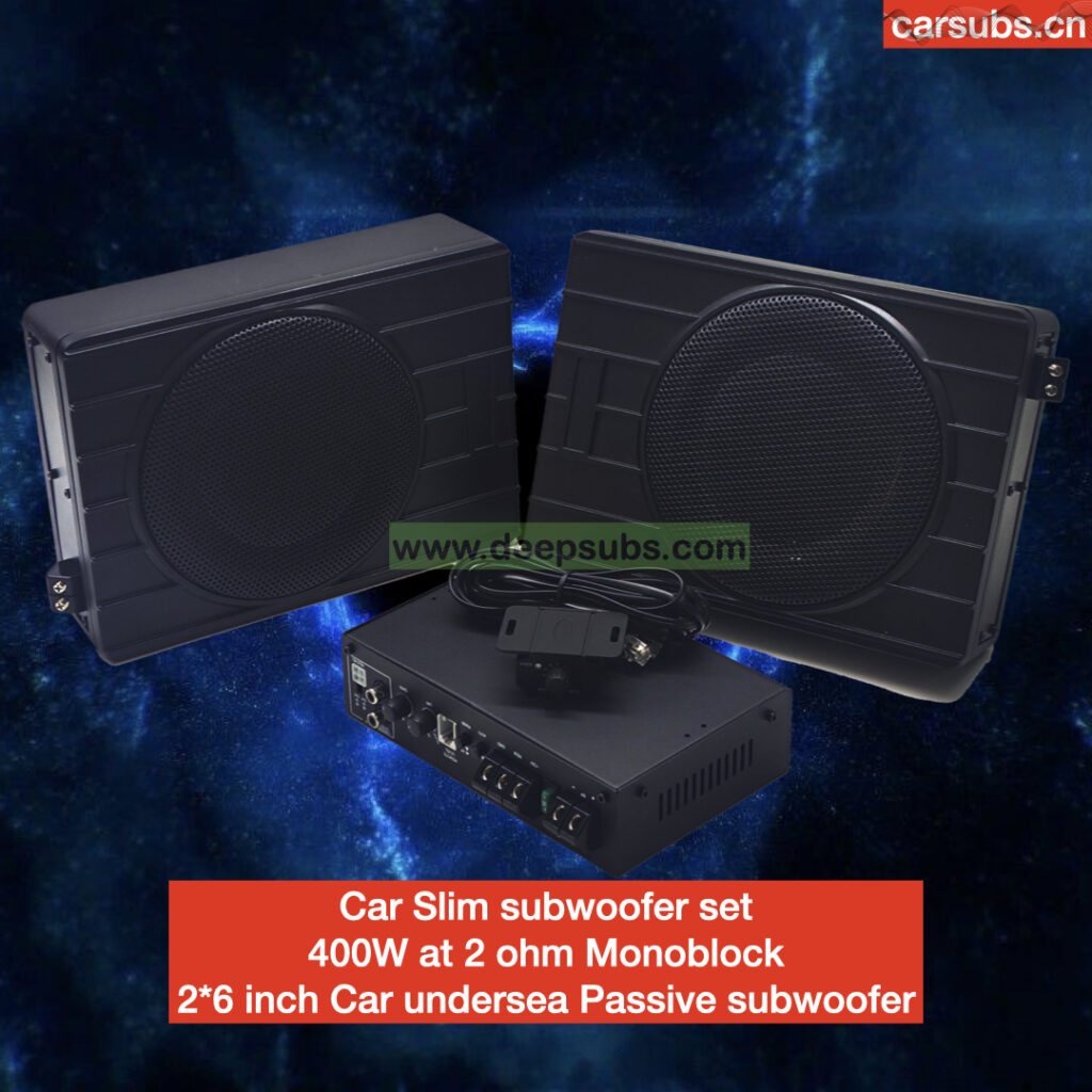 6'' Quality Bass Dual 6 Inch Car Under Seat Slim Subwoofer Passive Subs with RMS 400W 2 Ohm Class D Car Amplifier Fit Energy Car
